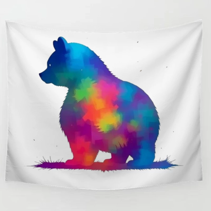 Rainbow Watercolor Bear Silhouette Art Tapestry