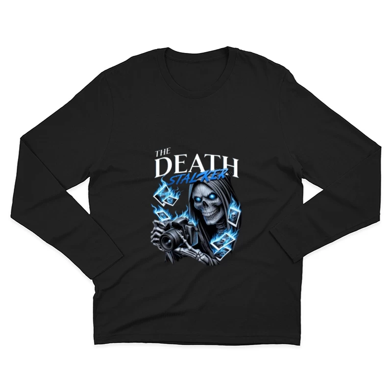 The Death Stalker: Skeletal Photographer with Blue Flames Male Long Sleeve T-Shirt