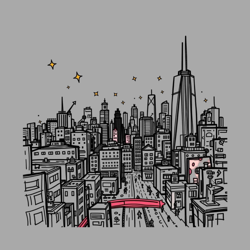 Nighttime Cityscape Illustration Male Pullover Hoodie