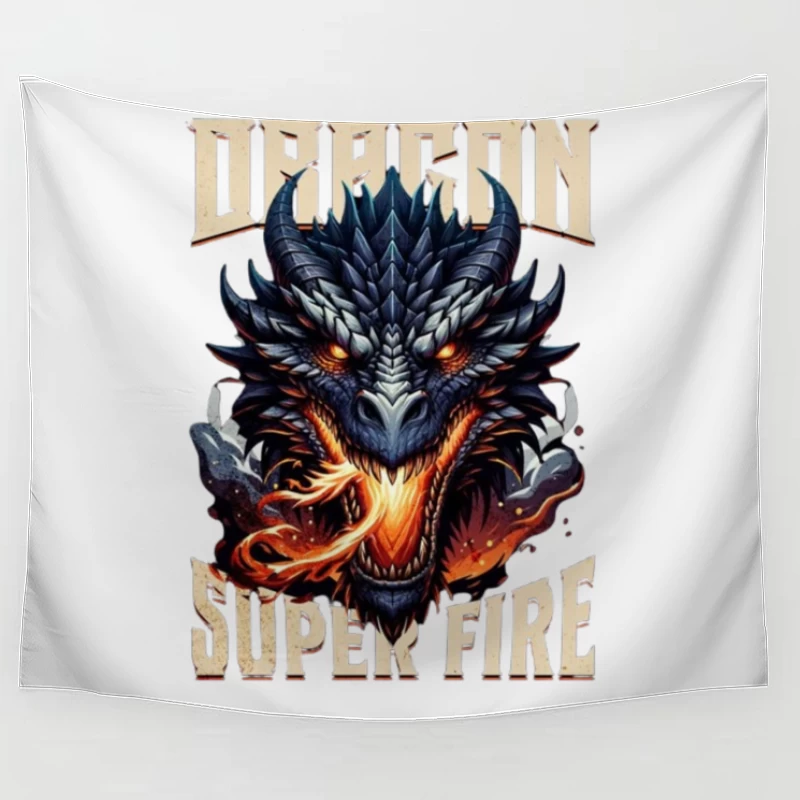 Menacing Dragon Head with Super Fire Flames Tapestry