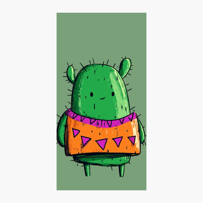 Cute Cartoon Cactus with Orange Geometric Pattern iPhone Case