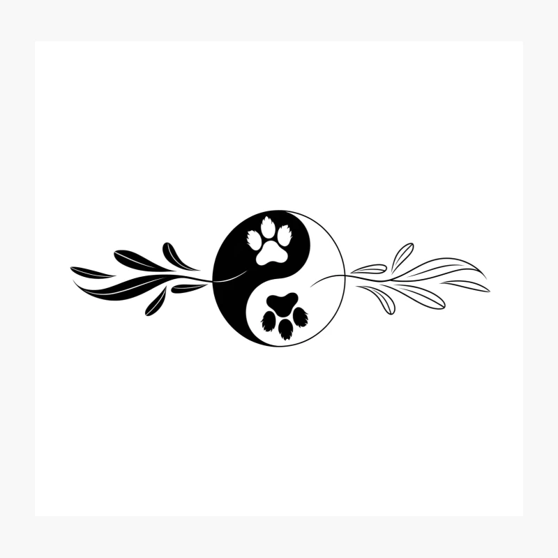 Harmonious Yin Yang with Animal Paw Prints Throw Pillow