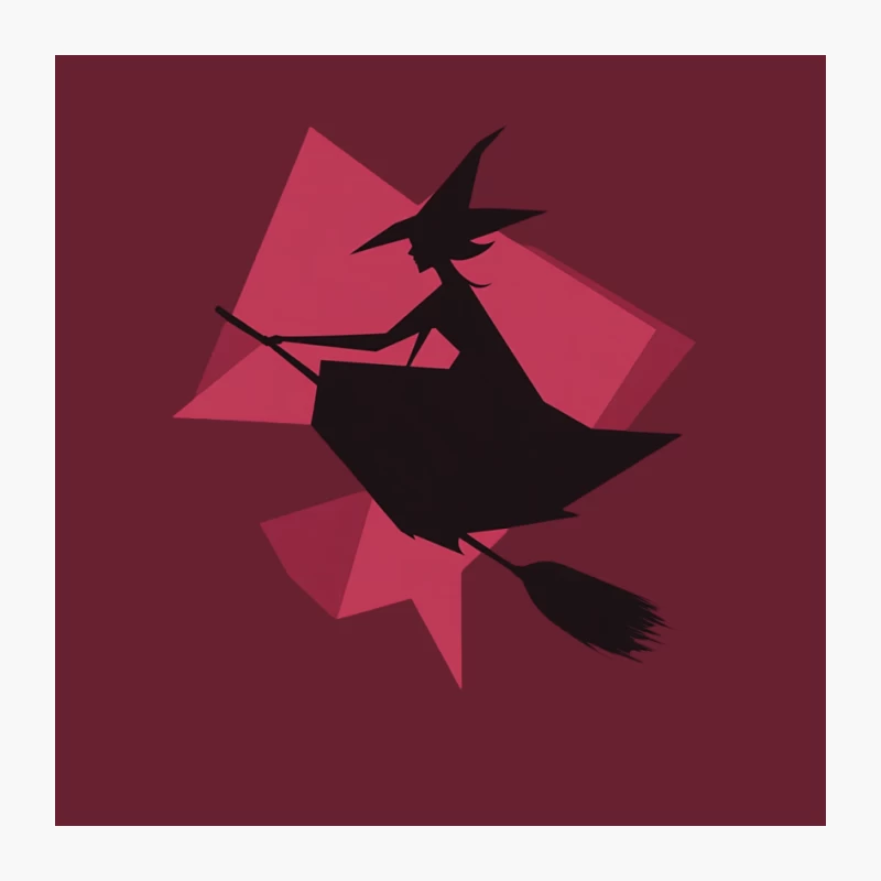 Geometric Witch Silhouette: Halloween Illustration in Pink and Black Pin