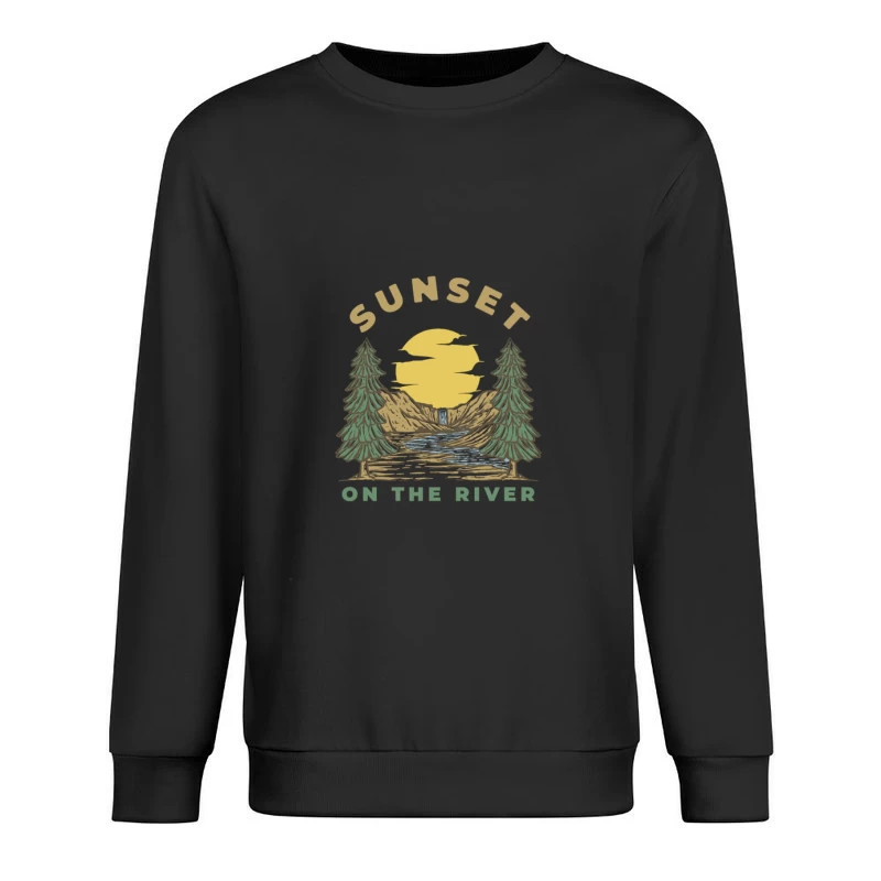 Sonnenuntergang am Fluss mit Wasserfall Herren Pullover Sweatshirt