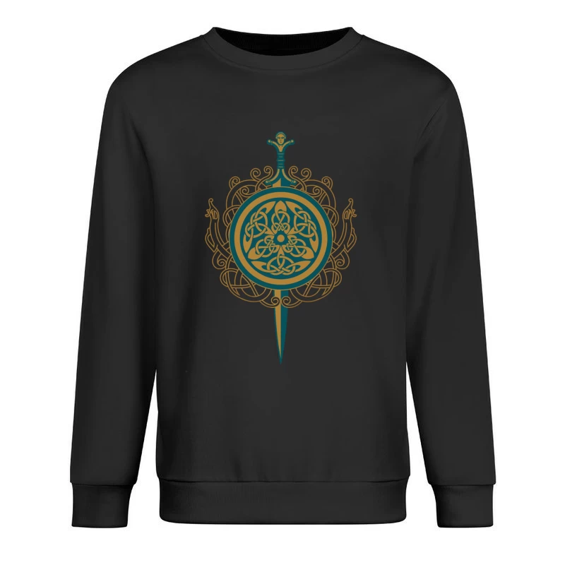 Intricate Celtic Knot Shield and Sword Design Male Pullover Sweatshirt