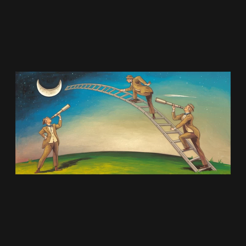 Surreal Lunar Explorers: A Whimsical Night Sky Adventure Desk Mat