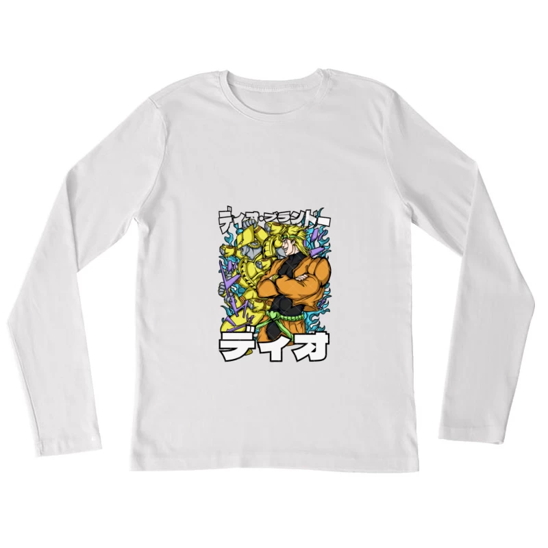 Anime-Charakter mit Stand und Schriftzeichen Damen Langarm T-Shirt