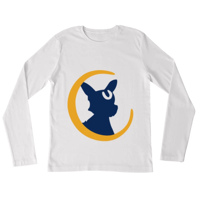 Siluette eines Mond-Katzen-Designs Damen Langarm T-Shirt