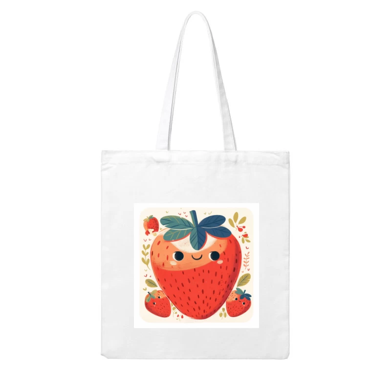 Adorable Kawaii Strawberry Family Illustration Cotton Tote Bag