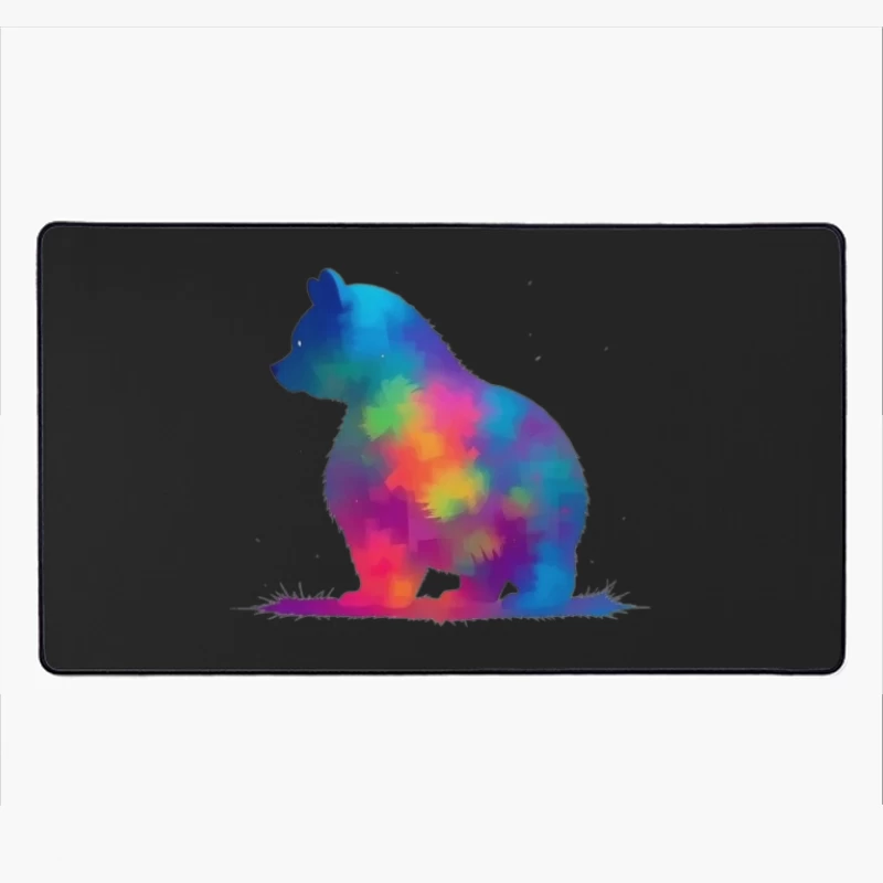 Rainbow Watercolor Bear Silhouette Art Desk Mat