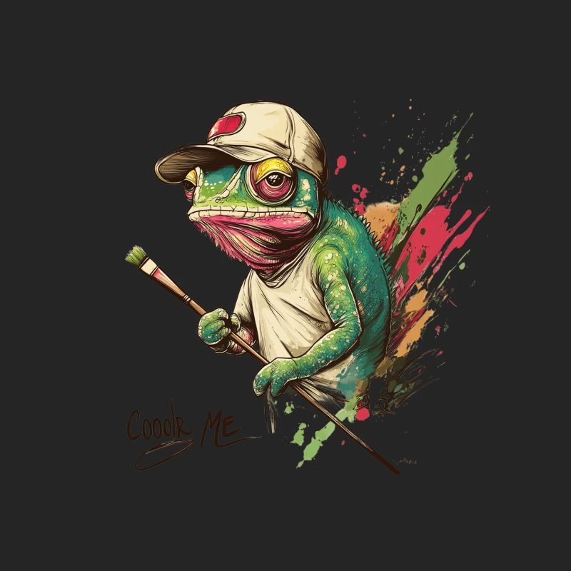 Artistic Frog: Surreal Anthropomorphic Painter in Baseball Cap Male Pullover Sweatshirt