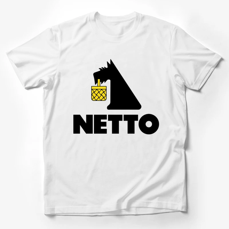 Netto Supermarket Logo with Black Dog and Yellow Basket Male T-Shirt