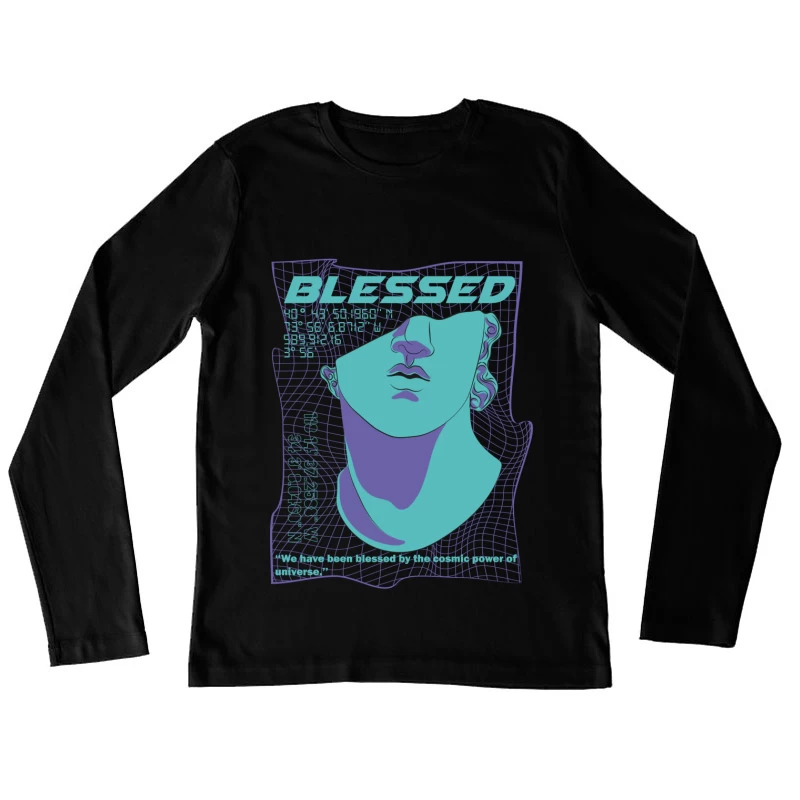 Futuristische Venus-Büste mit Segensbotschaft Damen Langarm T-Shirt