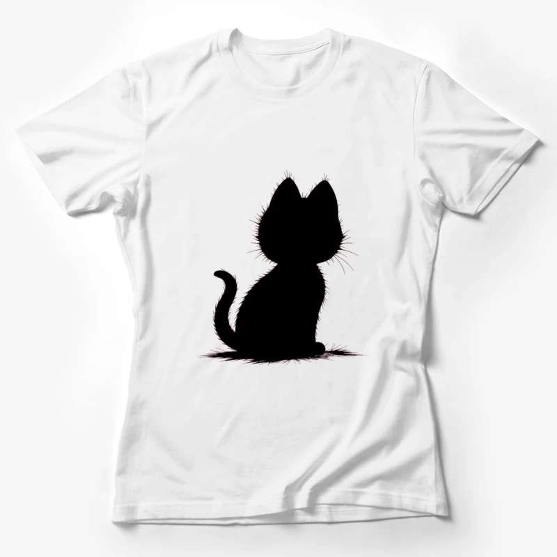 Elegant Black Cat Silhouette Female T-Shirt