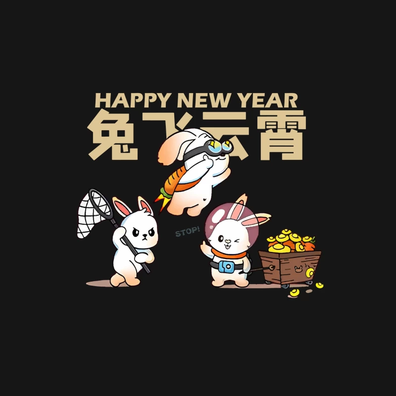 Neujahr mit niedlichen Hasen Herren T-Shirt