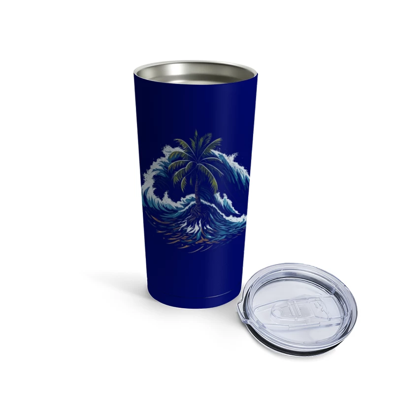 Tropical Island Wave Design Travel Mug