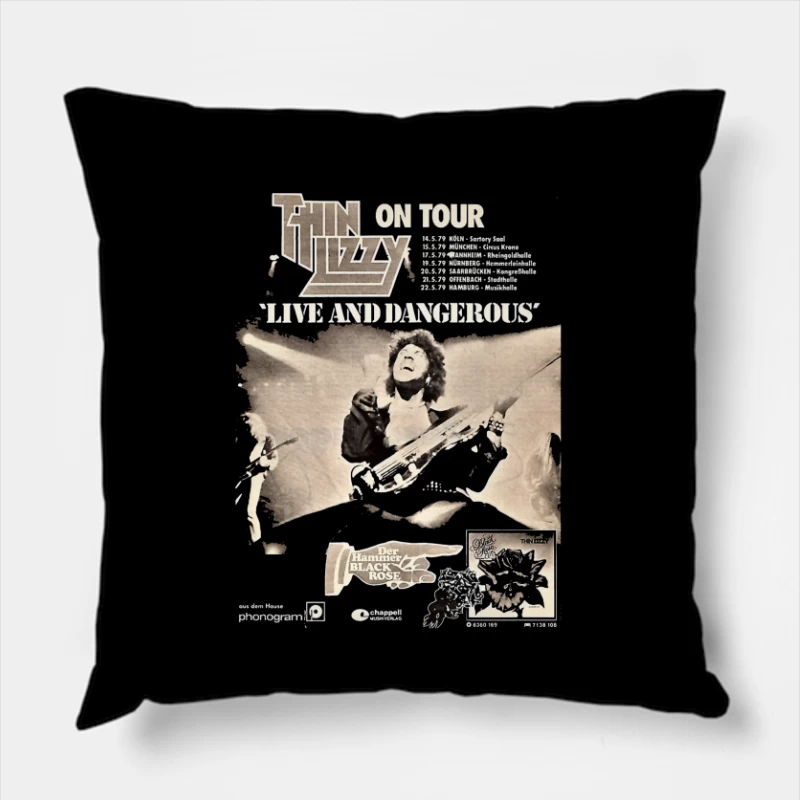 Vintage Thin Lizzy "Live and Dangerous" Tour Concert Poster Throw Pillow