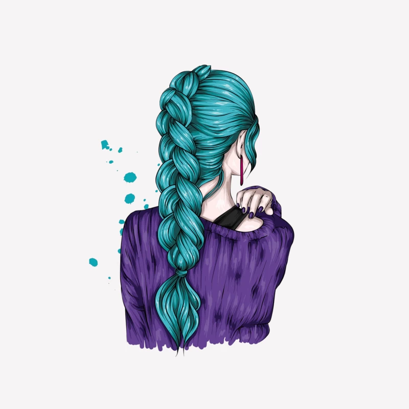 Teal Braided Hair Fashion Illustration Female T-Shirt