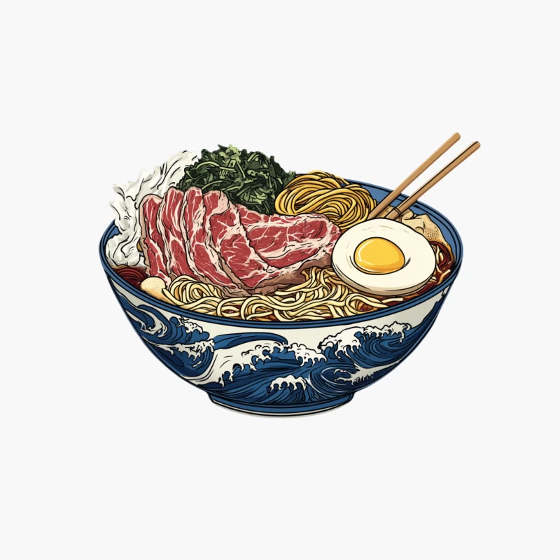 Artistic Japanese Ramen Bowl with Wave Design Cotton Tote Bag