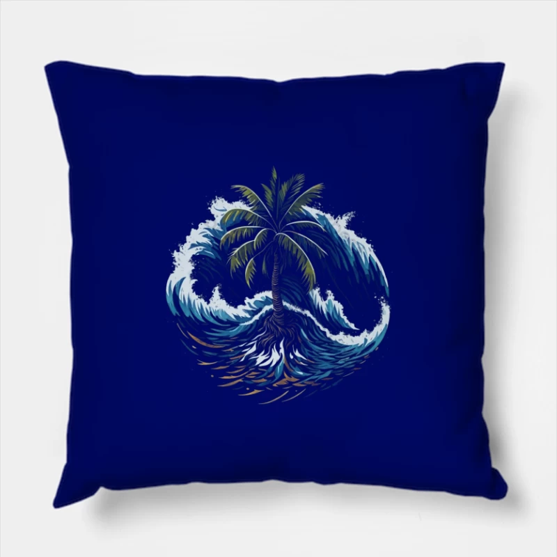 Tropical Island Wave Design Throw Pillow