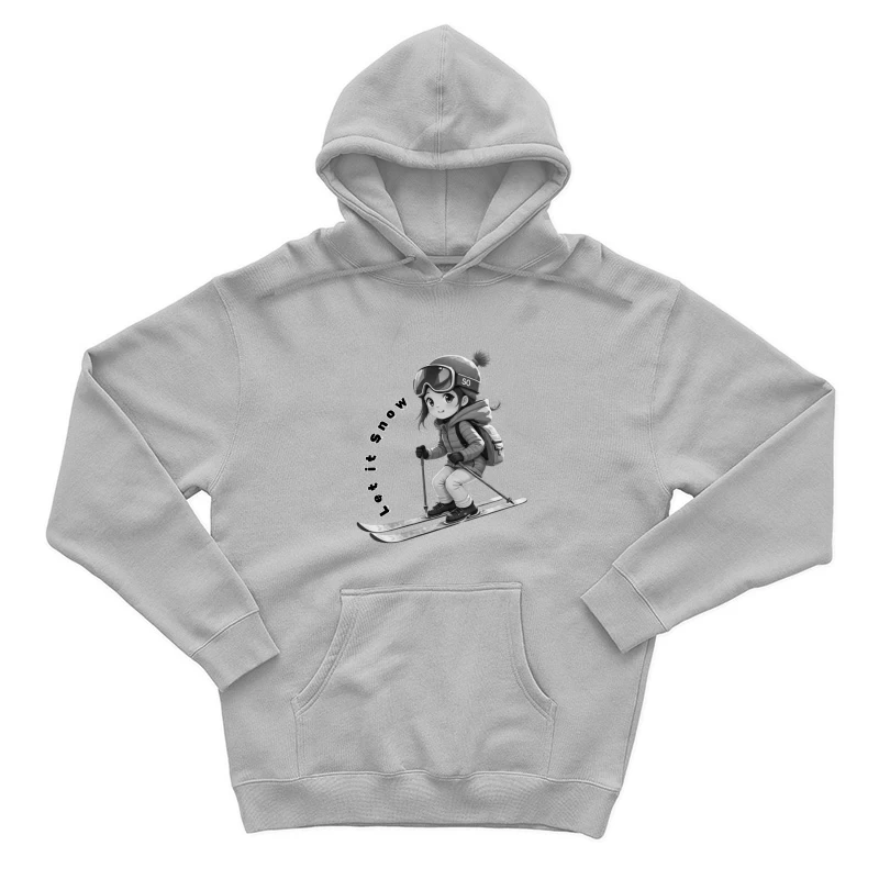 Cute Anime Chibi Character Skiing in Winter Male Pullover Hoodie