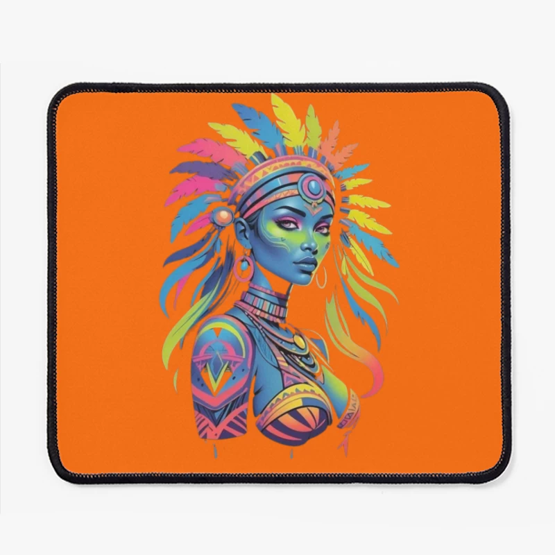 Colorful Tribal Portrait with Headdress Mouse Pad