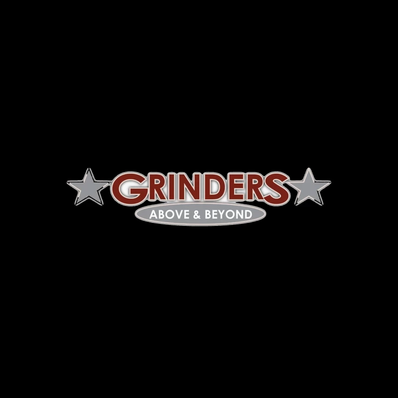 Grinders Restaurant Logo with Metallic Stars and Red Text Travel Mug