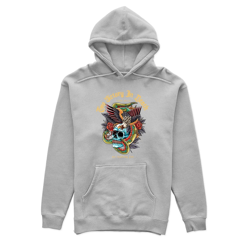 Fierce Battle Tattoo Design Featuring Skull, Eagle, and Snake Female Pullover Hoodie