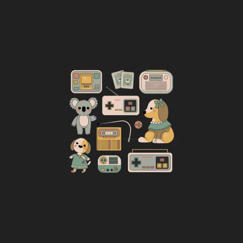 Nostalgic Mix of Retro Electronics and Cute Cartoon Animals Bucket Hat