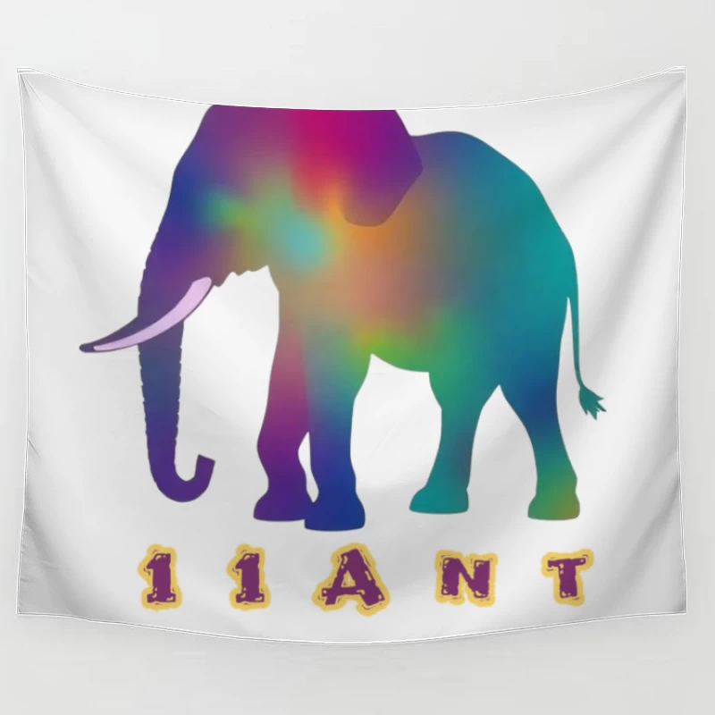 Rainbow Gradient Elephant Silhouette with "11ANT" Text Tapestry