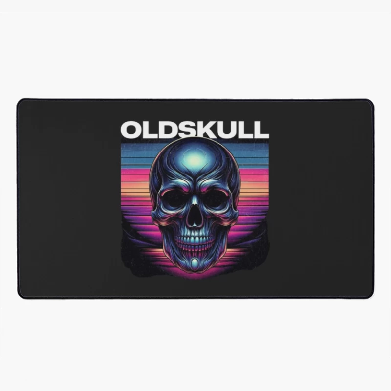 Retro Synthwave Neon Skull Artwork Desk Mat