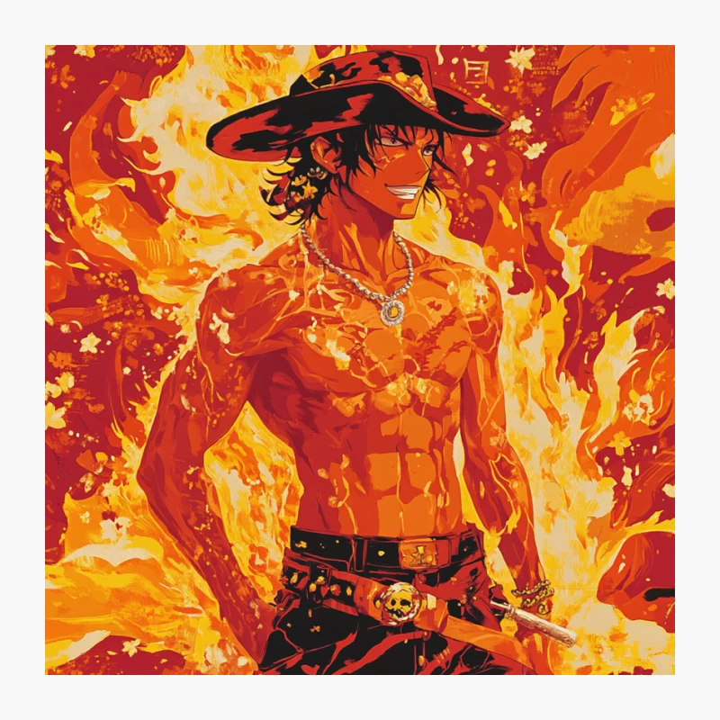 Fiery Anime Character with Hat and Necklace Pin