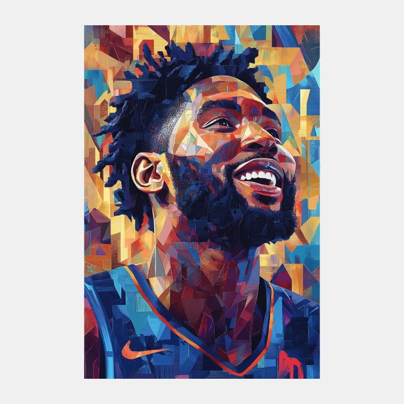 Vibrant Geometric Portrait of Smiling Basketball Player in Nike Jersey Male Tank Top