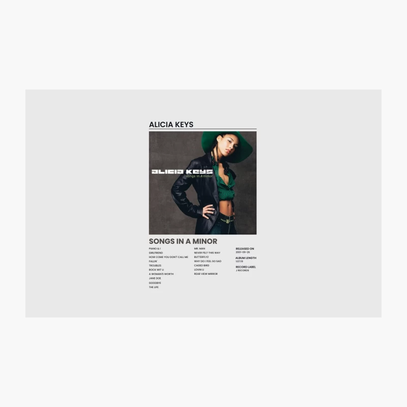 Alicia Keys' Debut Album: Songs in A Minor Cover and Track List Travel Mug