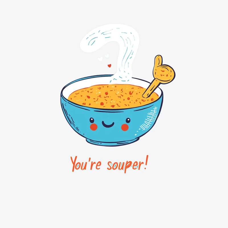 Cute Cartoon Soup Bowl with Cheerful Pun Male Pullover Sweatshirt