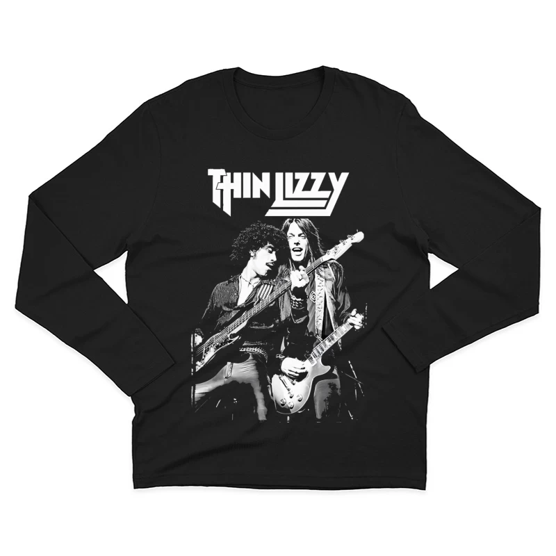 Thin Lizzy Rock Band Performance Sketch in Black and White Male Long Sleeve T-Shirt