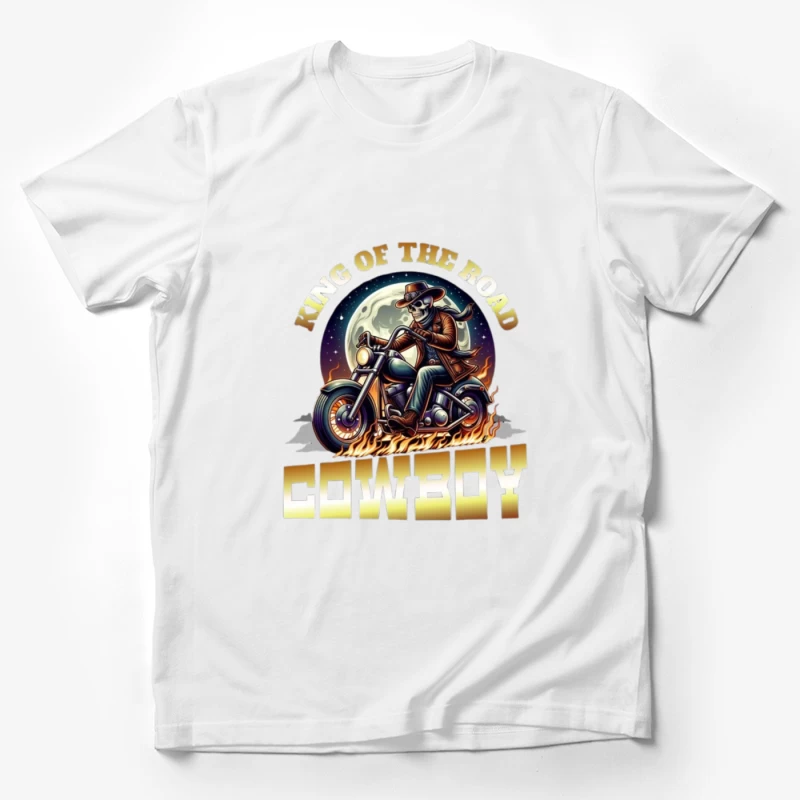 King of the Road: Skeleton Cowboy Biker Under Moonlight Male T-Shirt