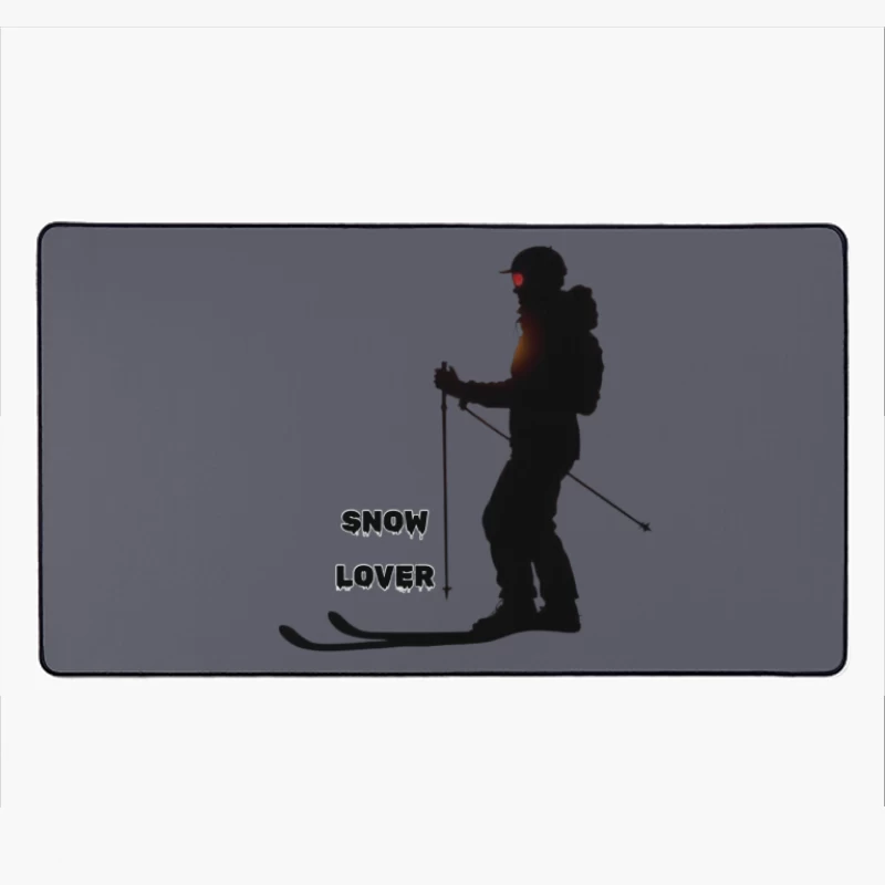 Silhouette of Snow Lover Skiing Desk Mat