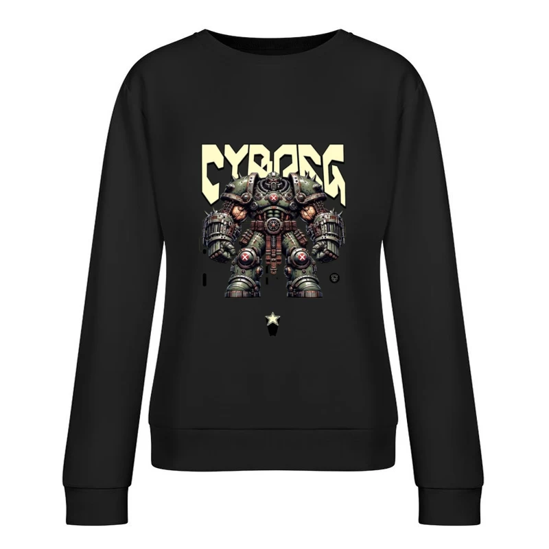 Heavy Combat Cyborg Mech Armor Illustration Female Pullover Sweatshirt