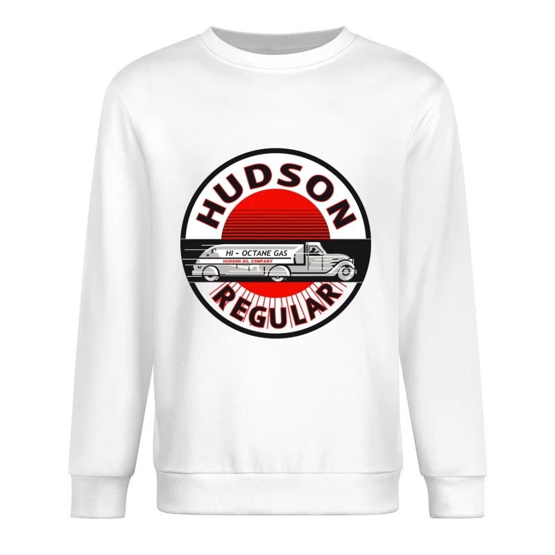 Vintage Hudson Regular Gas Station Logo with Art Deco Fuel Truck Design Male Pullover Sweatshirt