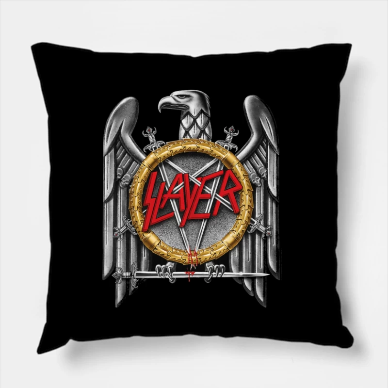 Slayer Metal Band Eagle Emblem with Crossed Swords Throw Pillow