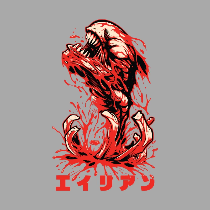 Horror Monster Illustration with Blood Male Pullover Hoodie