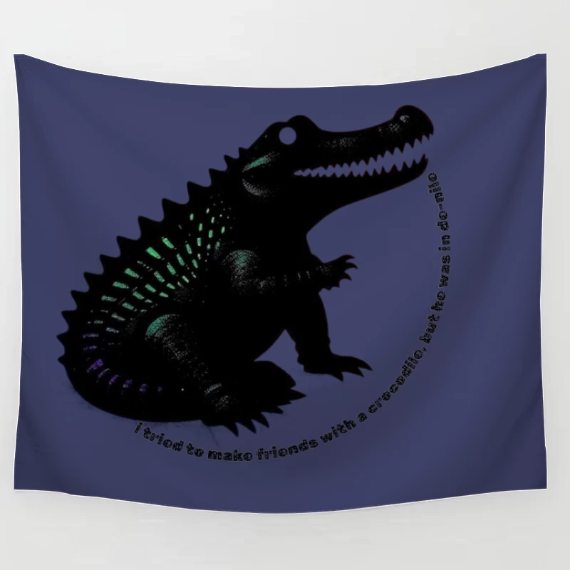 Friendly Black Dinosaur Silhouette with Friendship Quote Tapestry