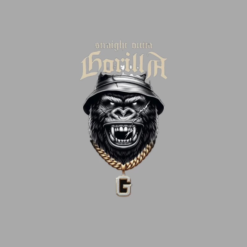 Aggressive Gorilla in Bucket Hat with Gold Chain Street Art Design Female Pullover Hoodie