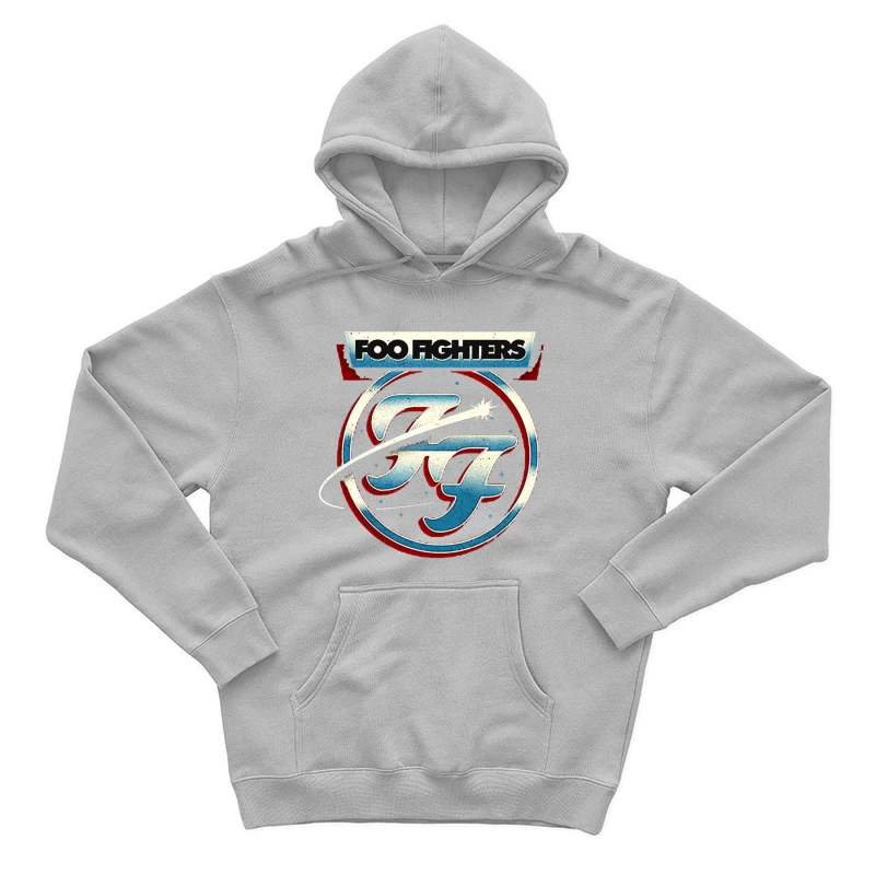 Foo Fighters Classic Circular Band Logo in Red and Blue Male Pullover Hoodie