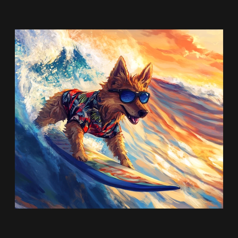 Radical Canine Surfer: Stylish Dog Rides Waves at Sunset Mouse Pad