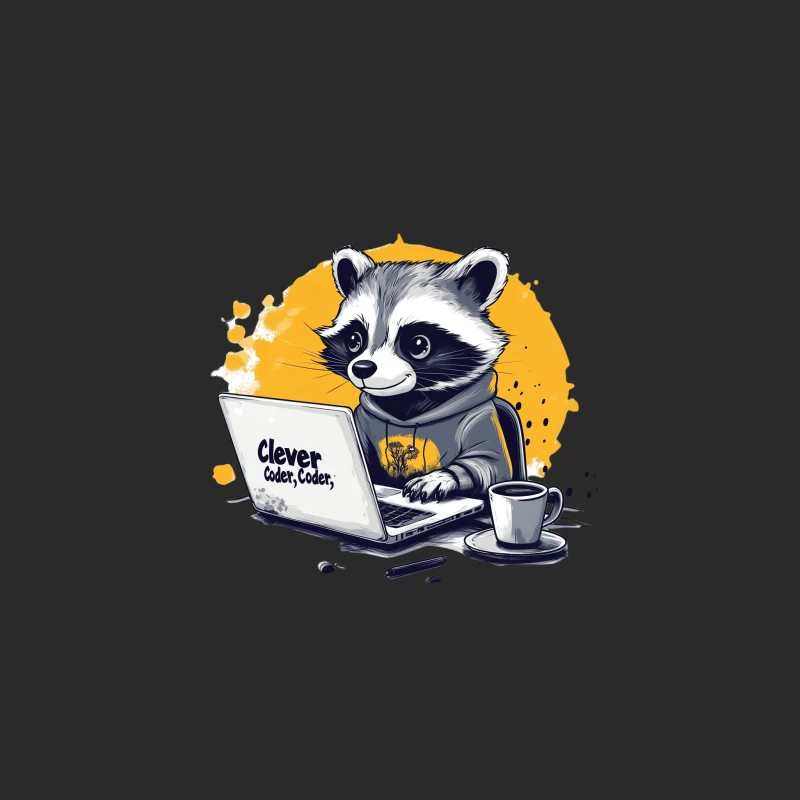 Clever Coding Raccoon: Cartoon Illustration of Tech-Savvy Animal Baseball Cap