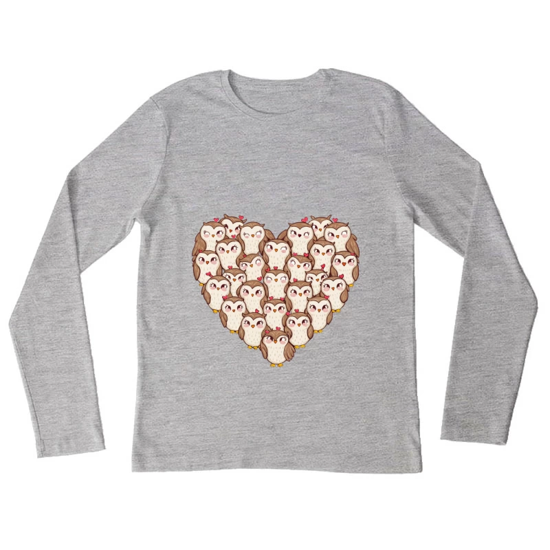 Cute Cartoon Owls in a Heart Shape Female Long Sleeve T-Shirt