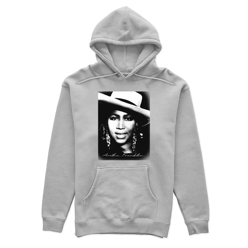 Classic Black and White Portrait with White Hat and Statement Jewelry Female Pullover Hoodie