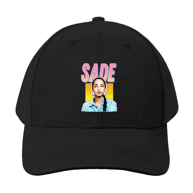 Stylized Pop Art Portrait with Pink "SADE" Text Baseball Cap